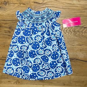Claire & Charlie. NWT. Size 12 months. Blue & white smocked dress.